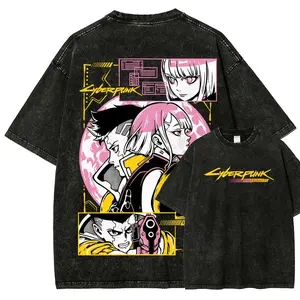 Menswear Cyberpunk Edgerunner Unisex Fit Washed Short-Sleeve Casual Distressed Festive T-Shirt19