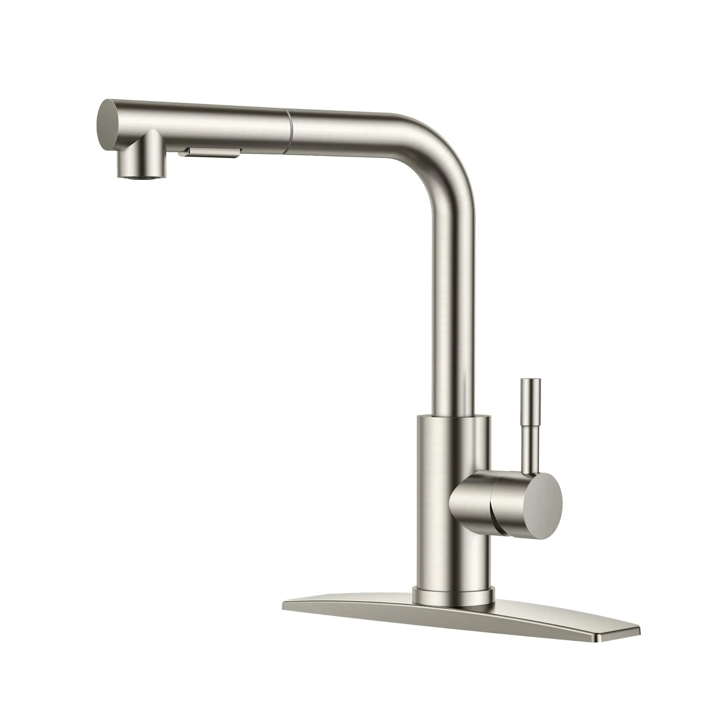 FORIOUS Modern Brushed Nickel Kitchen Faucet - Single Adjustable Handle Pull-Down Sprayer, Stainless Steel Pull-Out Sink Tap with Aerator, Water-Saving, Easy-to-Install