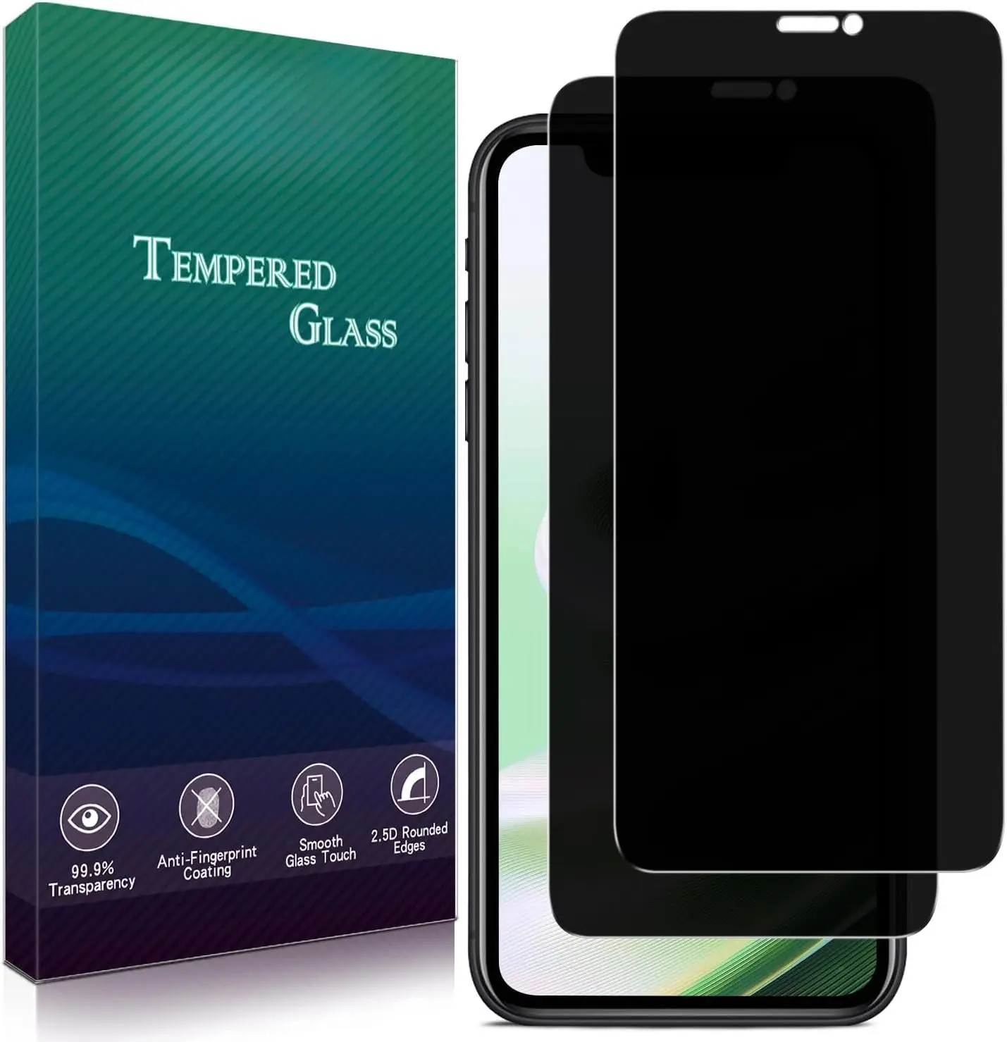 2-Pack Anti-Spy Tempered Glass Screen Protector Film for iPhone 11 & iPhone XR Cellphone, 9H Hardness, Anti-Fingerprint, Scratch-Resistant, Smooth, Easy Bubble-Free Installation Kit with Protection Synthesis