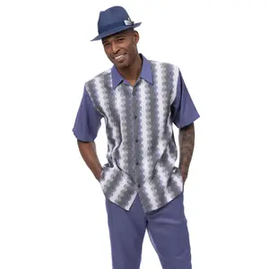 Men’s Wave Pattern Walking Suit Set in Navy - 2 Piece Classic Fit