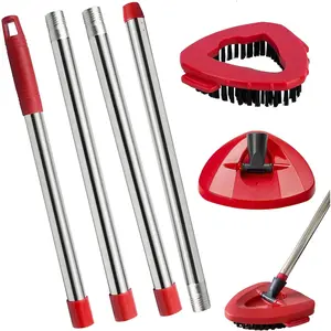 Spin Mop Replacement Handle and Mop Base Replacements for O Cedar EasyWring 1-Tank Spin Mop System,4-Section Iron Mop Handle 30-58in and 1 Mop Base and 1 Scrub Brush Cover Set Combo, Red