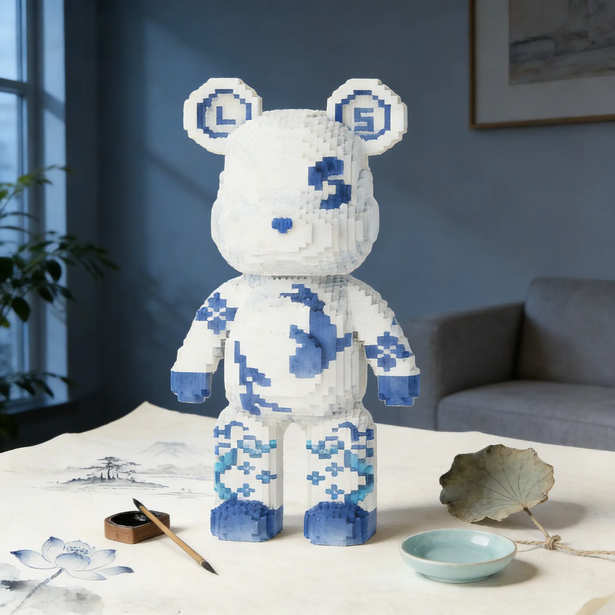 Whale Print Creative Bear 3D Puzzle Building Blocks Decoration, Home Office Bookshelf Decor, Party Living Room TV Stand Display, DIY Building Model