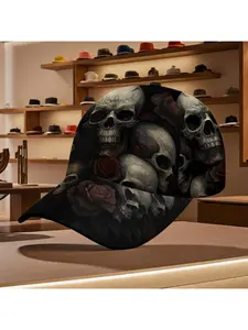 Edgy Skull & Rose Design Baseball Cap – Perfect for Daily Wear, Casual Leisure, and Daily Outfits! Flat Bill Hats & Caps for Bold Style