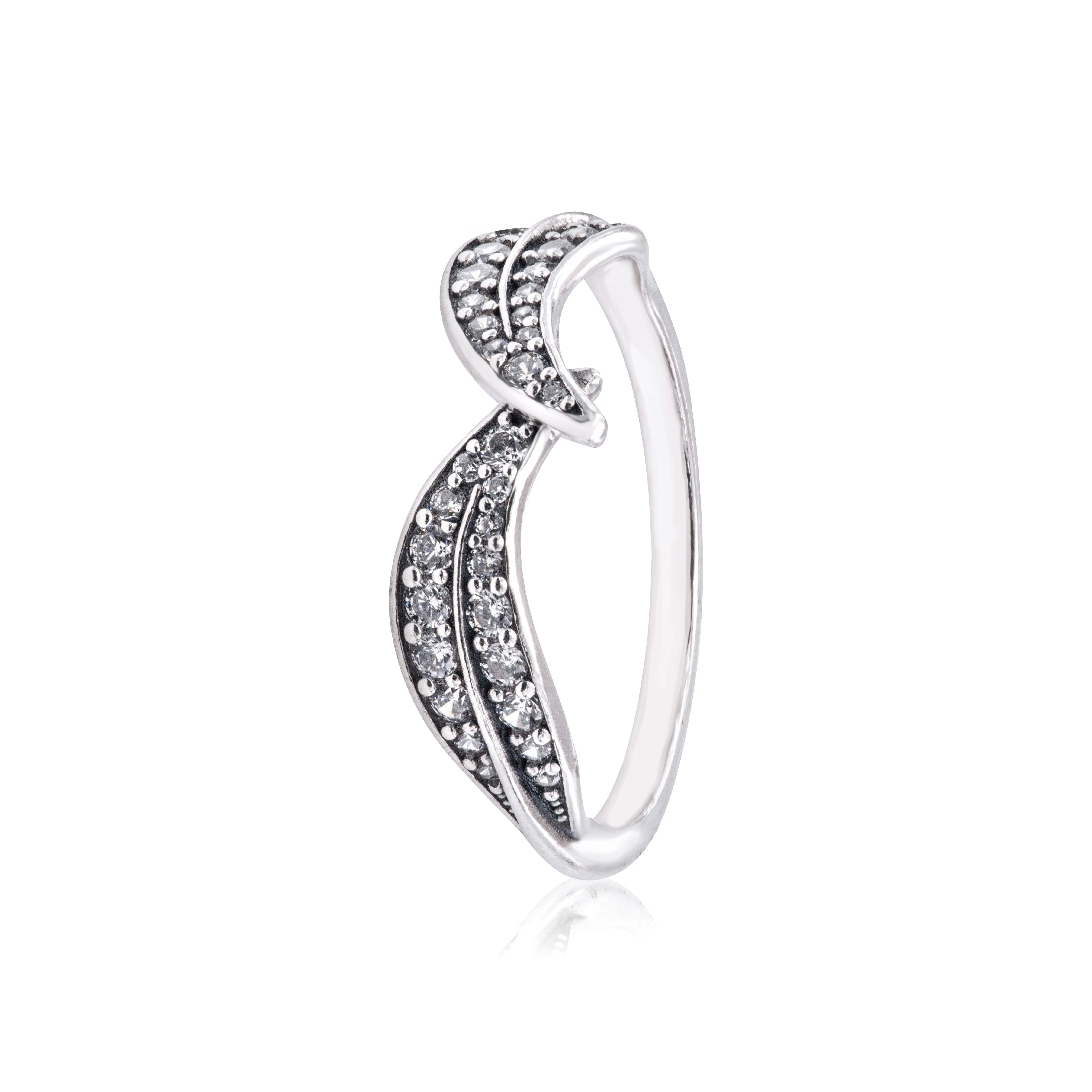Pandora Sparkling Leaves Ring Sterling Silver Women's Jewelry Size 58 199533C01-58, Cubic Zirconia, Female, Ring Stack, Adults, Brilliant-Cut