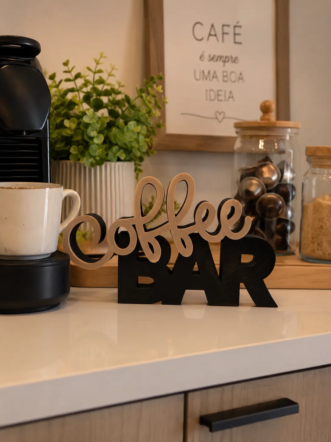 Wood Modern Tabletop Coffee Bar Sign, Home Kitchen Decor Plaque, Tabletop Sign