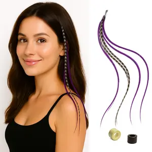 Feather Hair Extension Dark Purple & Natural Brown 5 Authentic Feathers 5-7 Inches Glueless Hairpiece For Women