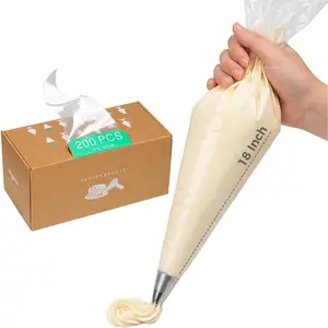 18-Inch Heavy-Duty Disposable Piping Bags, 200 Pack - Extra Thick Smooth Pastry Bags with Easy-Pull Dispenser Box for Cake Decorating, Buttercream Frosting, Cookie Icing & Baking Supplies
