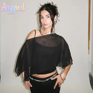Anygoal Women's Asymmetrical Sheer Chiffon Capelet - Style-Focused Elegant Accessory, Lightweight Breathable Mesh Crop Top, 1-Shoulder Flowy Shawl Cover-Up, See-Through Clothes Overlay for Weddings, Summer Bikini Outfits, Sporty Sports Outerwear,summerwin