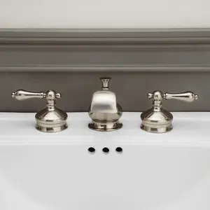 Widespread Bathroom Sink Faucet - Metal Lever Handles in Brushed Nickel