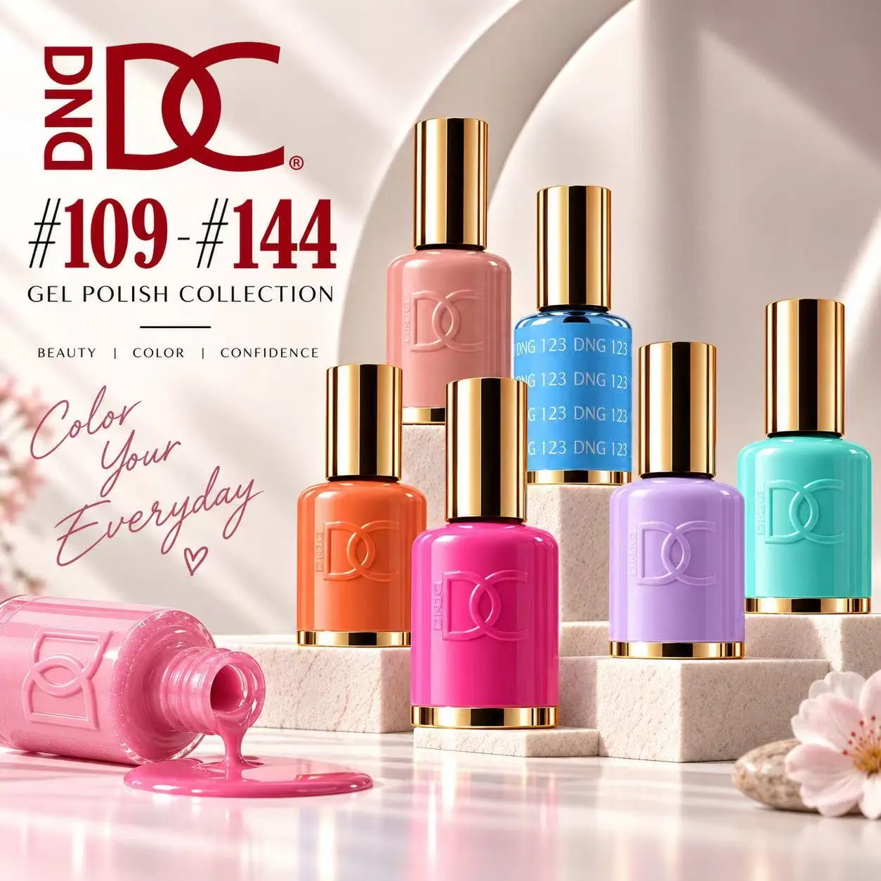 DND DC Gel & Regular Nail Polish Duo Set – 2 Bottles, 0.6 oz Each, Matching Gel & Lacquer, Shades #109–#144, Long Lasting High Gloss