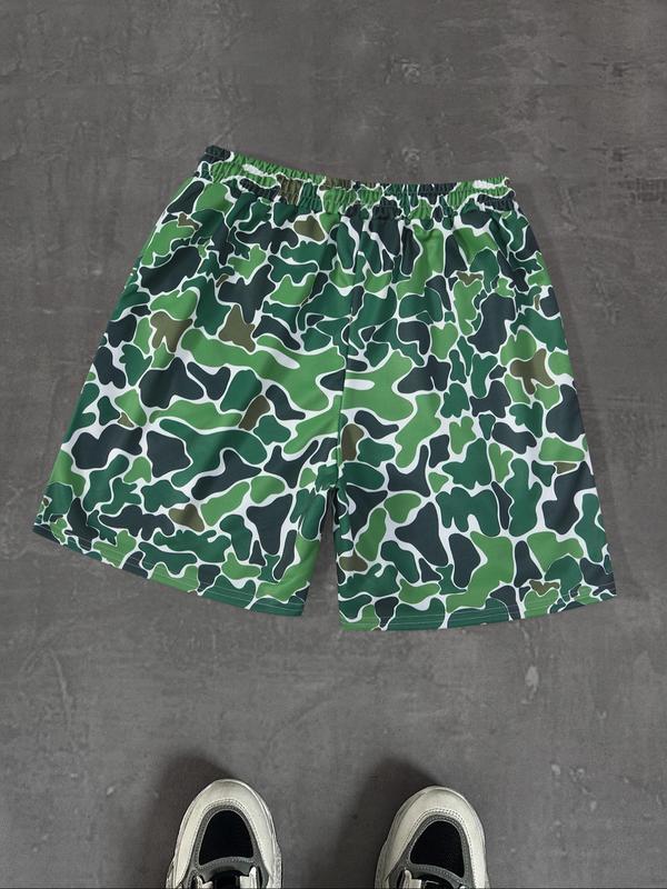Men's Regular Fit Camo Print Beach Shorts, Casual Fashion Comfy Swim Shorts for Summer, Men's Shorts for Beach Vacation, Camo Swim Trunks