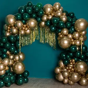 136Pcs Green and Gold Balloon Arch Garland Kit-Metallic Gold Balloon Dark Green Balloon for Birthday Wedding Party Decoration