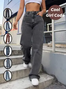 Women's Straight Leg Loose Fit Jeans, Mid-Waist Wide-Leg Boyfriend Pants, Breathable Comfort, Trendy Versatile, Valentine's Day Gift
