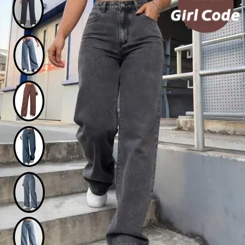 Women's Straight Leg Loose Fit Basic Denim Jeans, Mid-Waist Wide-Leg Boyfriend Pants, Breathable Comfort, Trendy Versatile, Valentine's Day Gift, Streetwear, Casual Denim Pants