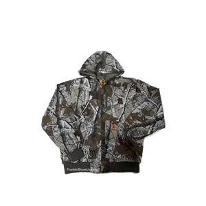 Camo Loose Fit Quilted Flannel Lined Workwear Waterproof Active Jacket Hooded Work Coat Menswear