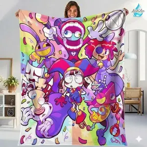 The Amazing Digital Circus Flannel Blanket - Pomni Character Inspired Playful Cartoon Patterned Graphic Blanket, Soft Cozy Kids Bedding, Birthday/Christmas Gift for Children, Cartoon Pattern Blankets, Character Inspired Blankets