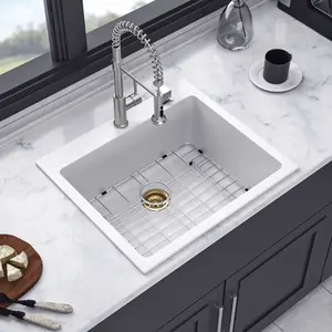 25" x 22" Drop-in Single Bowl Quartz/Granite Composite Kitchen Sink in Matte white RX-QS03-2522W