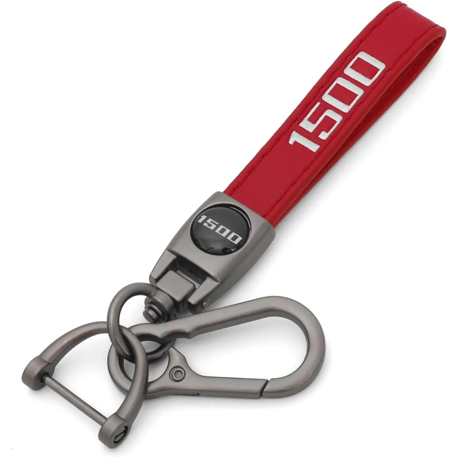 Key Chain for Ram 1500 Leather Car Keychain, Compatiable With Dodge Ram 1500 Accessories, Red Key Chain with 360 Degree Rotatable, Anti-Lost D-Ring