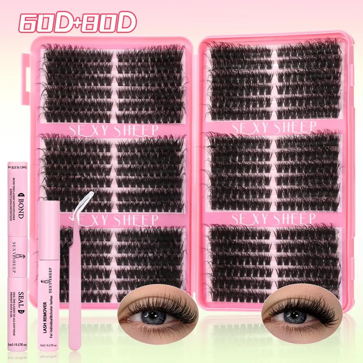 Mixed Lengths Fake Lashes Lash Clusters Kit Cluster Eyelash Extensions 720Pcs Lash Extension Kit D Curl Fluffy Individual Eyelashes with Bond& Seal& Remove& Eyelash Tweezers& Glue Eyelash Fixer DIY Lash Tools at Home Cosmetic Lash Extensions