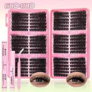 Mixed Lengths Lash Clusters Kit Cluster Eyelash Extensions 720Pcs Lash Extension Kit D Curl Fluffy Individual Eyelashes with Bond& Seal& Remove& Eyelash Tweezers& Glue Eyelash Fixer DIY at Home