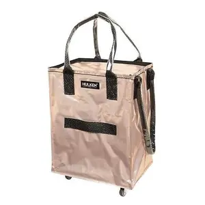 Hulken Rose Gold Large Foldable Rolling Tote Bag - Water-Resistant Polypropylene, 5 Steel 360° Swivel Wheels, 20"x16"x26" Open, 66 lbs Weight Limit