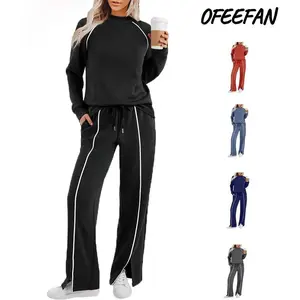 OFEEFAN Women's 2 Piece Lounge Set 2025 Fall Outfits Wide Leg Pant Matching Sets Casual Sporty Soft Fabric Pockets Suits