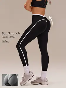 GLOWMODE 24" Ultrafine Soft Seamless V Waist Contour Seams Non See Through Leggings Training Running Workout Gym Daily Active Wear