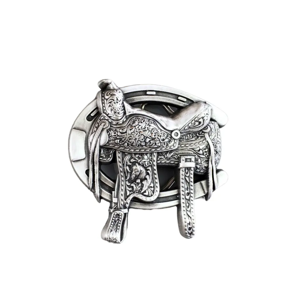 Vintage Silver Plated Rodeo Saddle Western Belt Buckle