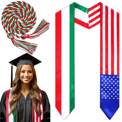 Class of 2026 Graduation Stole with Grad Cord First Generation Graduation Sash for International Students Senior Grad Gift Featuring Country Flag Design