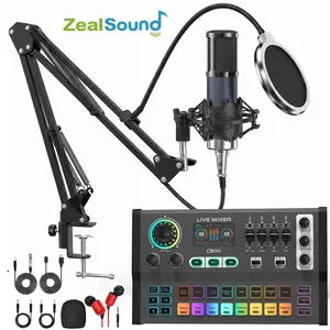 ZealSound C500 Professional Podcast Equipment Bundle, 48V Condenser microphone and Sound Card with Voice Changer, Recording Studio - Podcast Microphone Set for phones/iphone/ipad/camera/Laptop, Streaming/Live Broadcast/YouTube Recording Live Broadcasting
