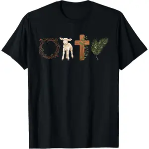 Streetwear Casual Shortsleeve Round Neck Cotton Graphic Tees  Christian Easter Lamb of God Faith Easter Palm Sunday T-Shirt