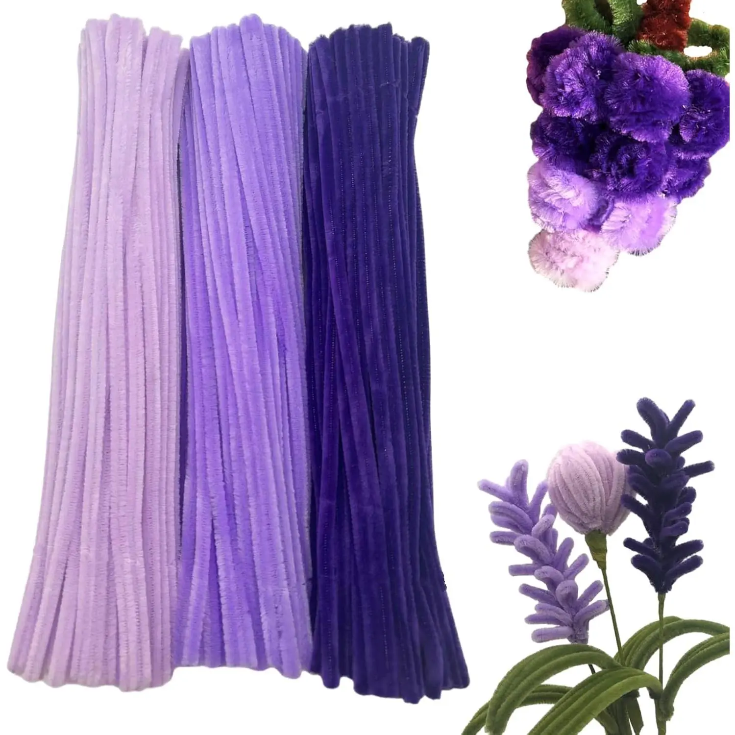 300 count Shades of  Pipe Cleaner Craft Set 3  Colors,Thick Fuzzy Chenille Stem Pipe Cleaners for DIY Craft Flower Projects Holiday Decorations