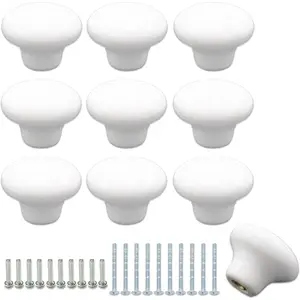 10Pack Ceramic Cabinet Knobs, 1.26Inch/32mm White Round Drawer Dresser Knob Pulls Handle with Screws, for Kitchen Cupboards, Wardrobes, 's Rooms, Bedroom Furniture & Office Desks