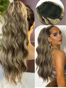 Women's Drawstring Hairpiece Ponytail, Water Wave Long Curly Synthetic Wig, Natural Look Large Wavy Tail Braid, Realistic Appearance, Synthetic Hair Pieces, Synthetic Extensions
