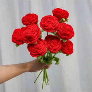 Hand-Woven Crochet Rose Bouquet, 9PCS Artificial Decorative Flowers, Graduation Gift, Valentine's Day, Mother's Day, Wedding, Anniversary, Birthday, Home Decor & Room Decoration