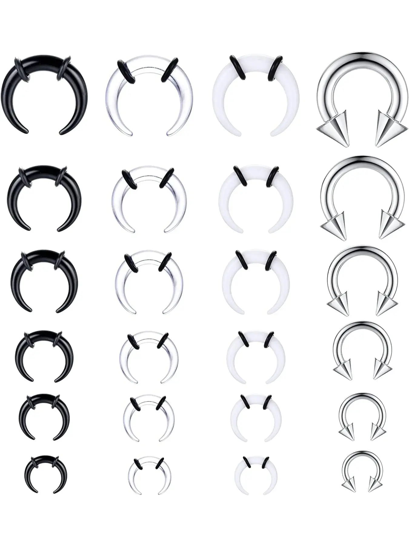 24Pcs Acrylic Pincher Tapers Septum Rings C Shape Horseshoe Circular Nose Rings Nose Expanders Buffalo Stretcher Expander with Black O-Rings for Stretching Pierced Nose Ear Cartilage for Women Men Fashion Body Jewelry