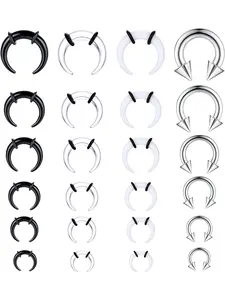 24Pcs Acrylic Pincher Tapers Septum Rings C Shape Horseshoe Circular Nose Rings Buffalo Stretcher Expander with Black O-Rings for Stretching Pierced Nose Ear Cartilage for Women Men