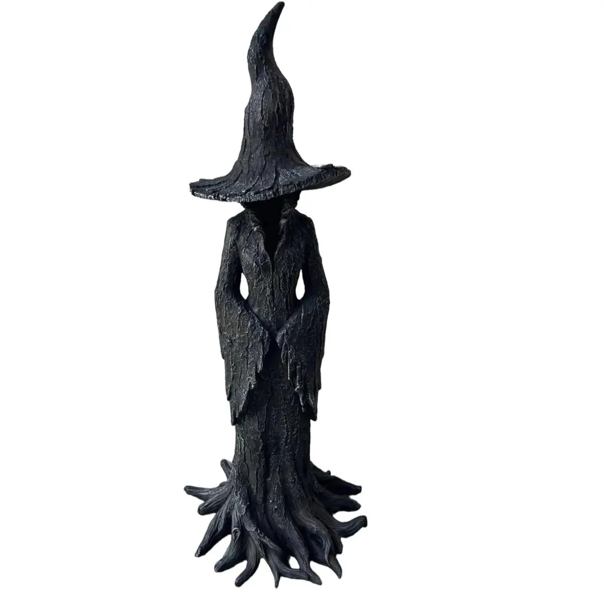 11.81 in (30cm) Durable Faceless Witch Tree Statue, Fade-Resistant Scary Resin Figurine Fantasy Creatures, Creepy Root Sculpture for Haunted Graveyard Fall Party Outdoors Decor