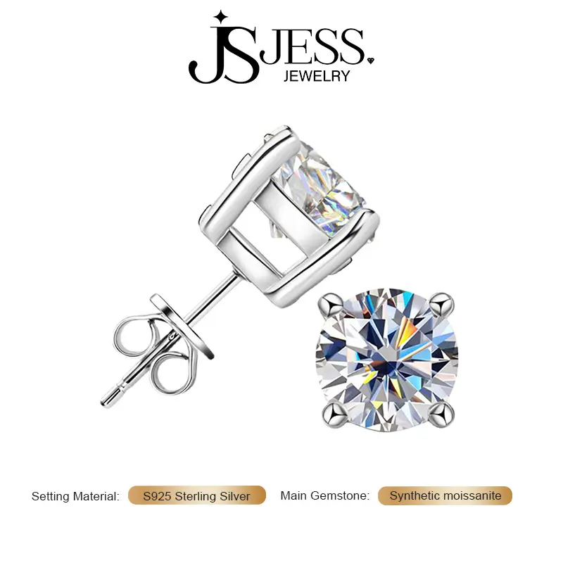 Unisex 4-Prong Studs, 5MM+5MM 1CT Total Round Cut D Color VVS1 Clarity Moissanite Gem Earrings, S925 Sterling Silver Platinum-Plated Wedding Gifts