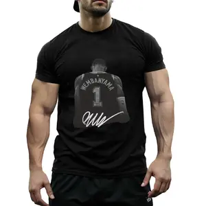 Men'S Victor Wembanyama Signature T-Shirt Black, Basketball Jersey Design, Cotton Crew Neck Tee for Fans, Perfect Gift for Boys and Men, Casual Sporty Style, Basketball Shirt