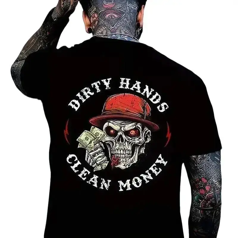 Dirty Hands Clean Money Graphic T-Shirt for Men - Casual Short Sleeve Round Neck Tee, Lightweight Soft Fabric Top Made in USA, Shortsleeve, Print, Cotton, Mens Clothing, Casual Wear, Breathable, Natural, Work, Standard Fit, Cold Wash