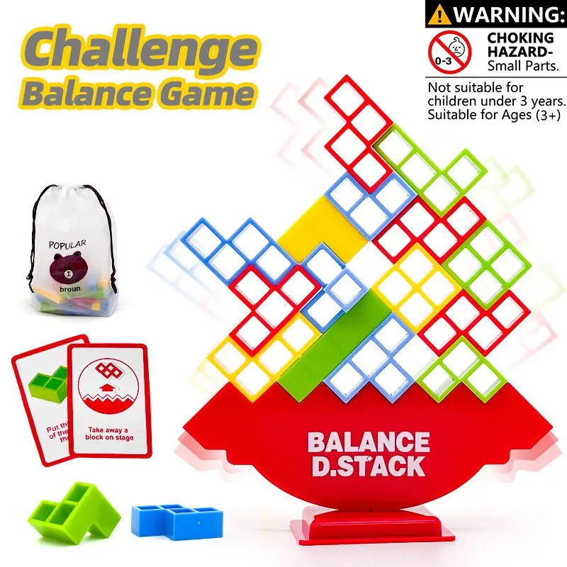 Tetra Tower Stacking Game Balance Building Blocks Puzzle Board Game for Kids and Adults Family Party Games Team Building Game STEM Educational Toys Birthday Christmas Gifts Stress Relief Desktop Balance Toy for Boys Girls Interactive Learning Blocks