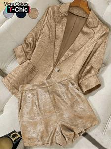 two-piece set women's solid color blazer & shorts, casual outerwear & shorts for daily wear, ladies clothes for summer, womenswear