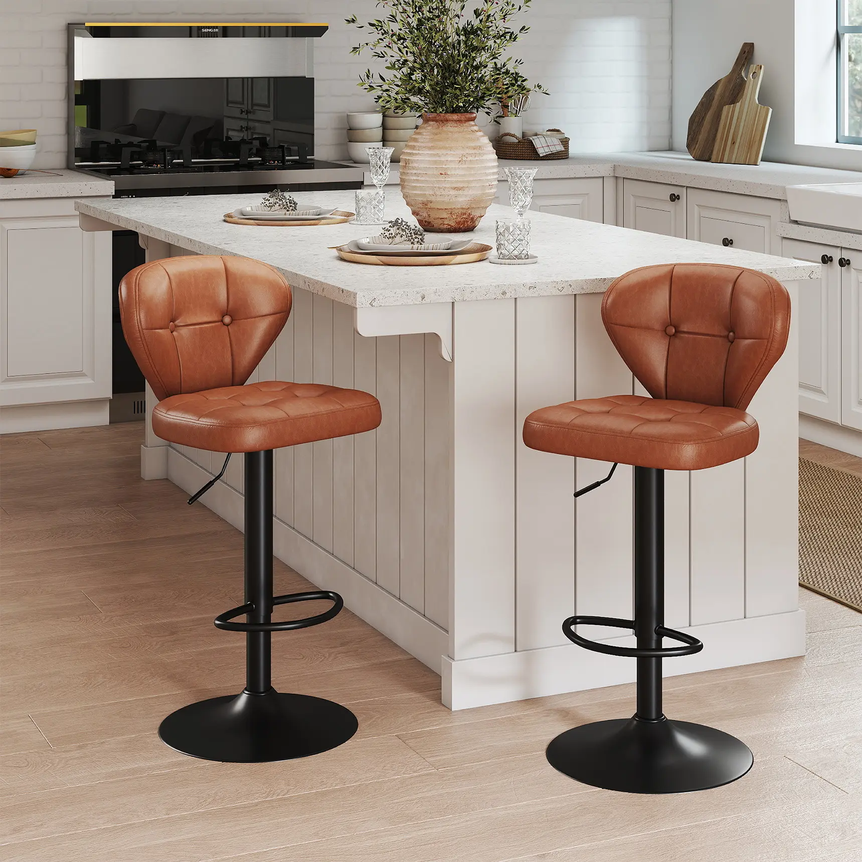 ERMNOIS Bar Stools, Swivel Counter Height Barstools/Chairs (Height Adjustable) - Modern Faux Leather Barstool with High Backrest, 16.14" Large Base, Suitable for Kitchen Island, Dining Room