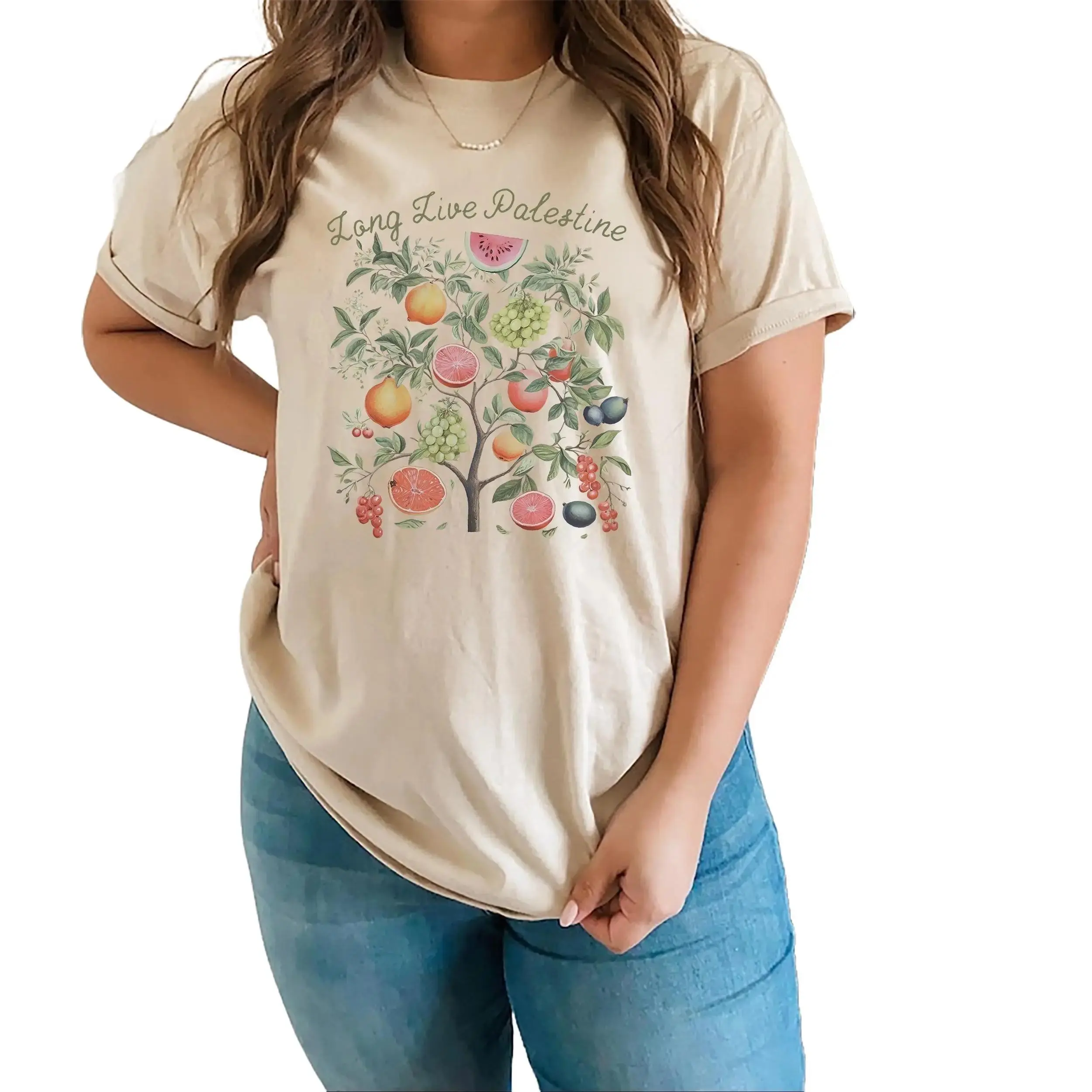 Palestinian Fruits Aesthetic Tee for Human Rights,  Free Palestine T-Shirt, Sweatshirt, Casual Cotton Top Womenswear, Comfortable Elegant Soft Check Solid