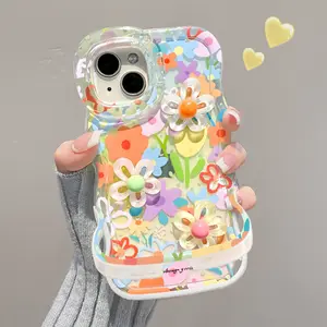 Bracket Phone Holder Case For iPhone 17 16 15 14 13 12 11 Pro Max Plus Cartoon 3D Colorful Flower Holder Stand Shockproof Cover