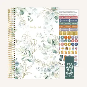 Bloom 2026 Soft Cover Planner 5.5 x 8.25 Eucalyptus White Year Round Planning Habit Tracking Life Coaching Extras Magnetic Bookmark Sticker Sheet
