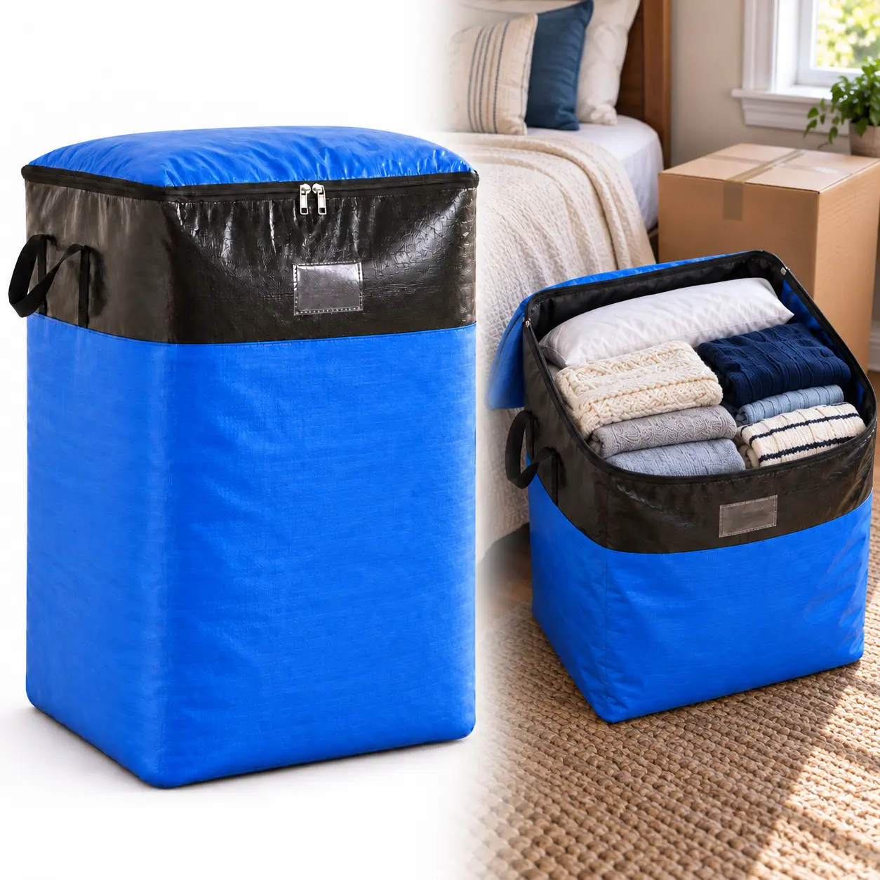 Extra Large Moving and Storage Bag with Handles, Double Zipper and Label Pocket for Clothes and Bedding