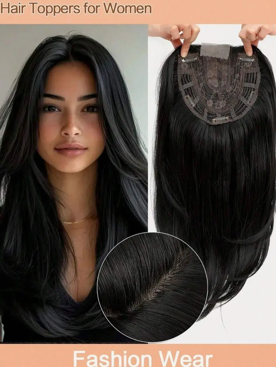 18 Inch Hair Toppers for Hair Loss – 6.5×6.5 Inch Natural Black Straight Hair Topper for Women, Volume Boost