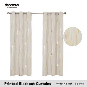 Blackout Curtains 2 panels, Deconovo Wave Striped Foil Golden Print Room Darkening Living Room Curtains curtain shack